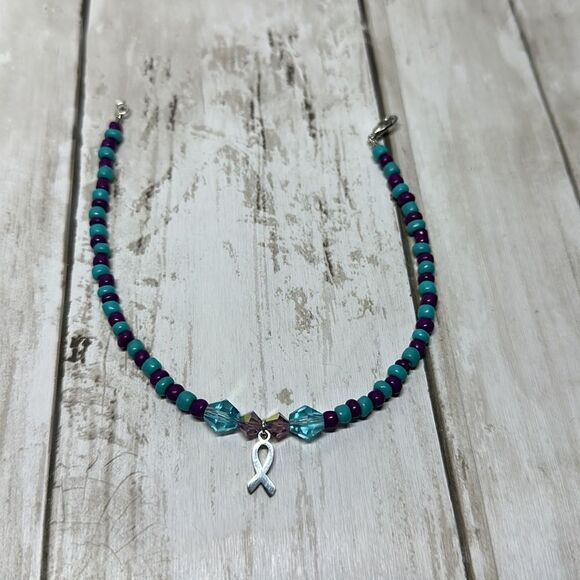 Handmade Purple and Teal Suicide Awareness Bracelet, Suicide Prevention Bracelet - Picture 8 of 8